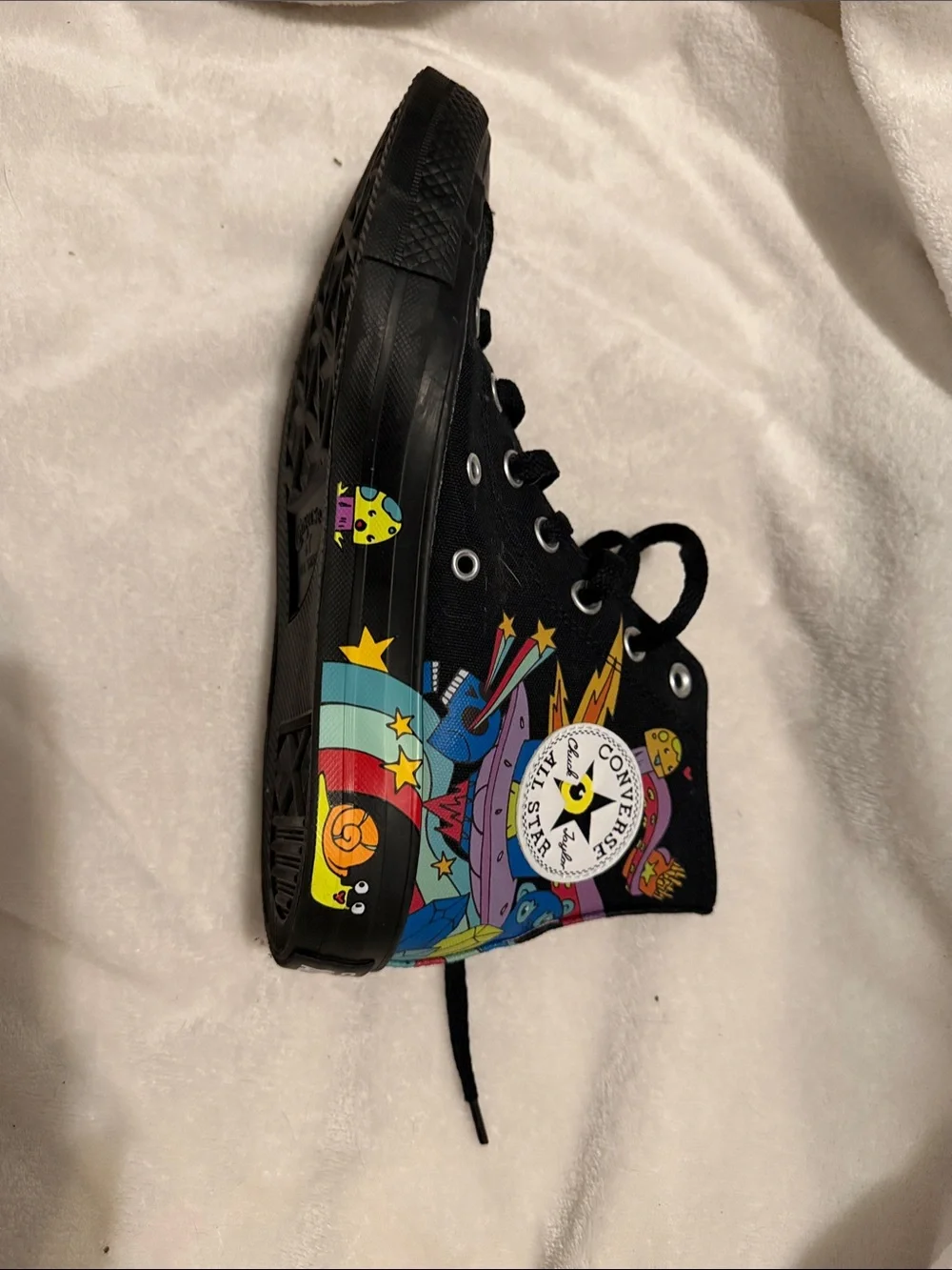 Converse Kids Black High-Top Sneakers with Multicolor Cartoon Print